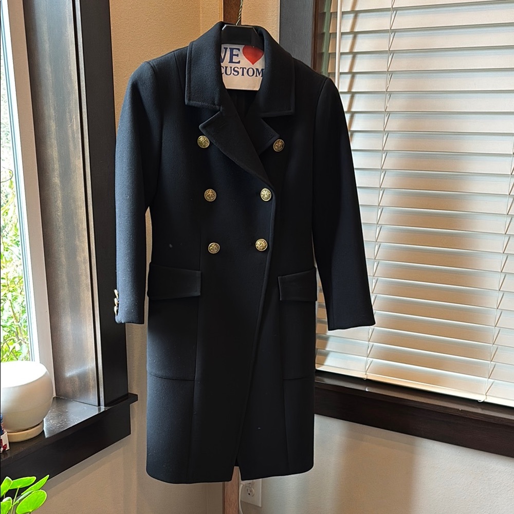 LOFT Gold and Black Pea Coat with Double-Breasted Design